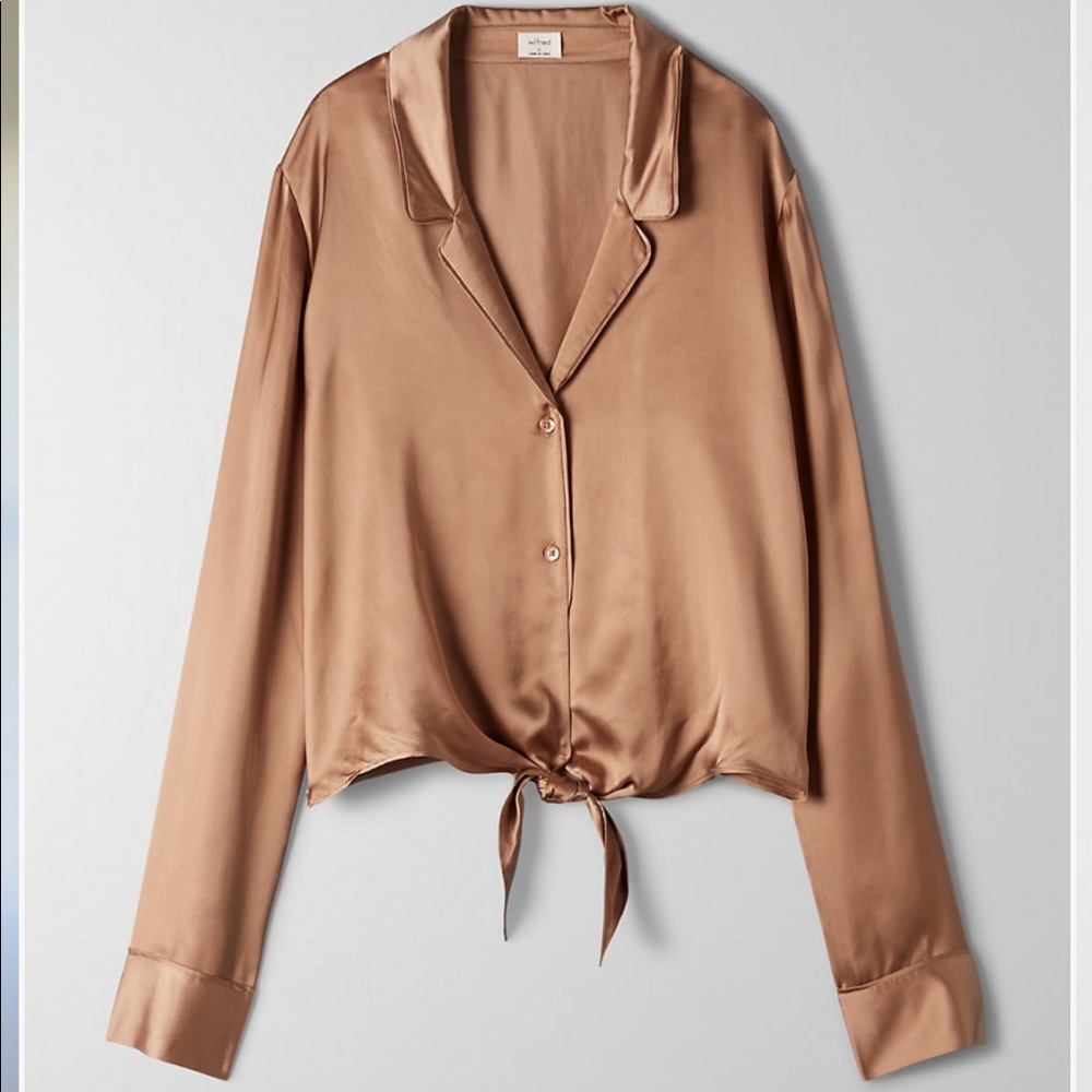ARITZIA TIE FRONT SATIN BLOUSE